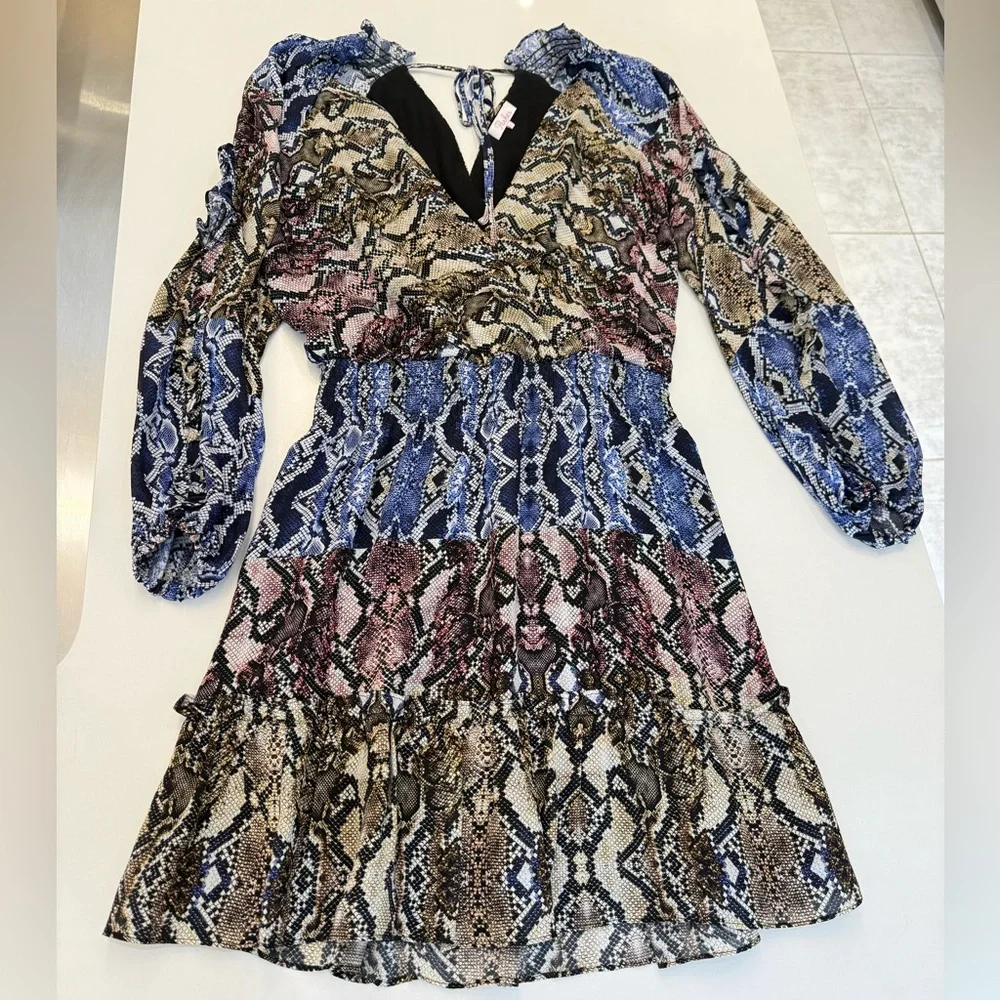 PARKER Gladis Python Print 100% SILK Georgette Mini Dress, Size S, Retail $368 - Picture 10 of 12